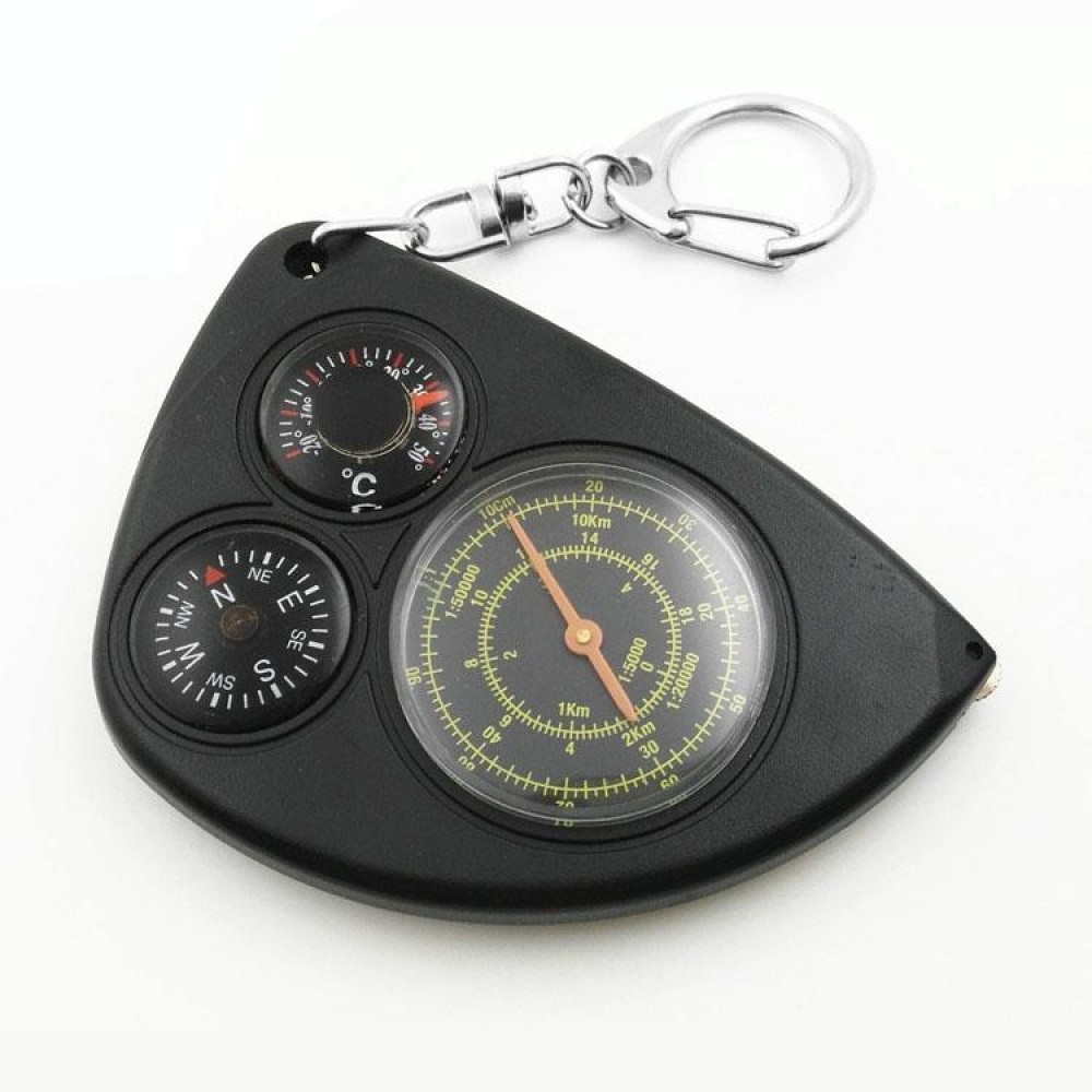 3-in-1 Portable Map Distance Measuring Measurer + Compass + Thermometer with Key Chain for Outdoor Camping Hiking(Black)