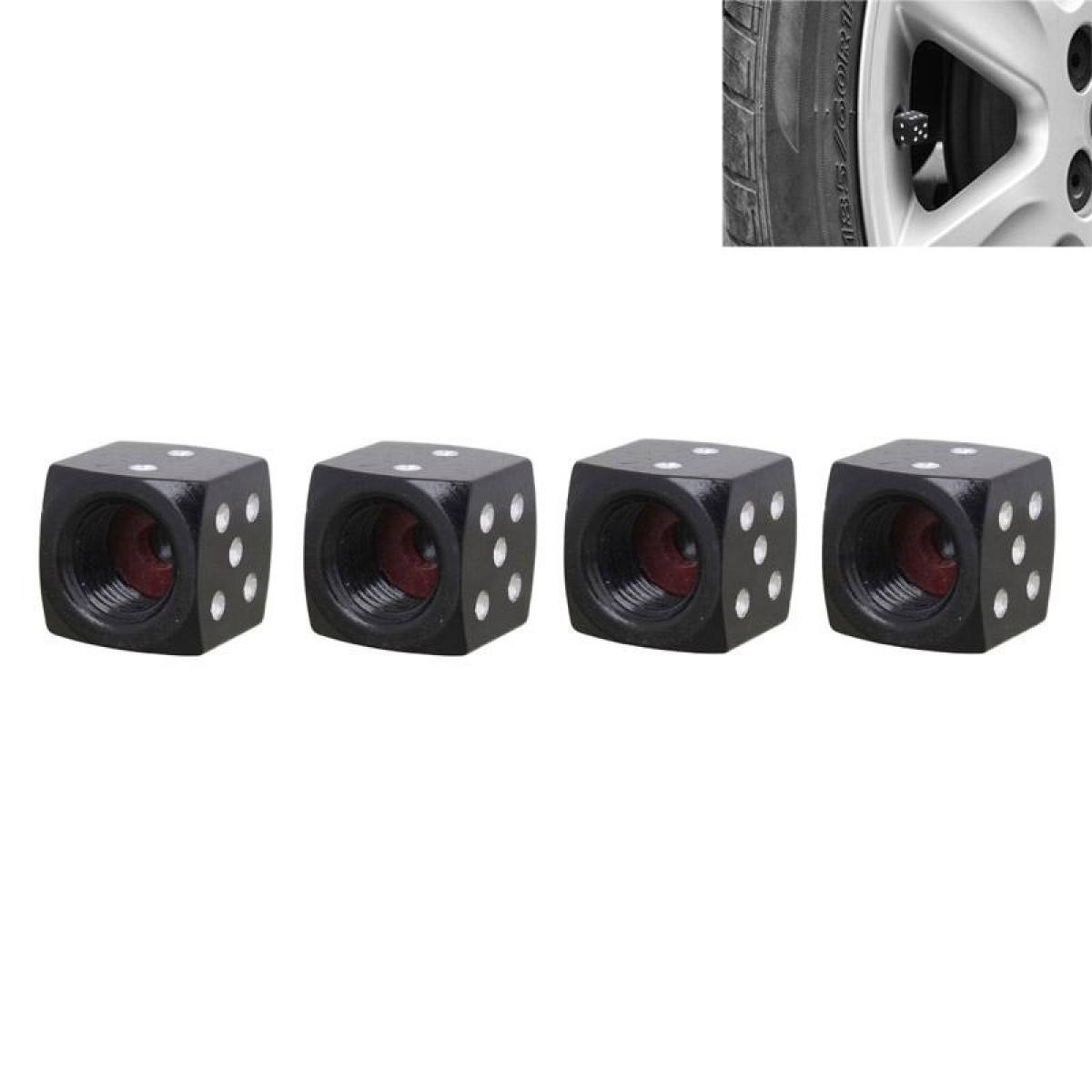 Universal 8mm Dice Style Aluminium Alloy Car Tire Valve Caps, Pack of 4(Black)