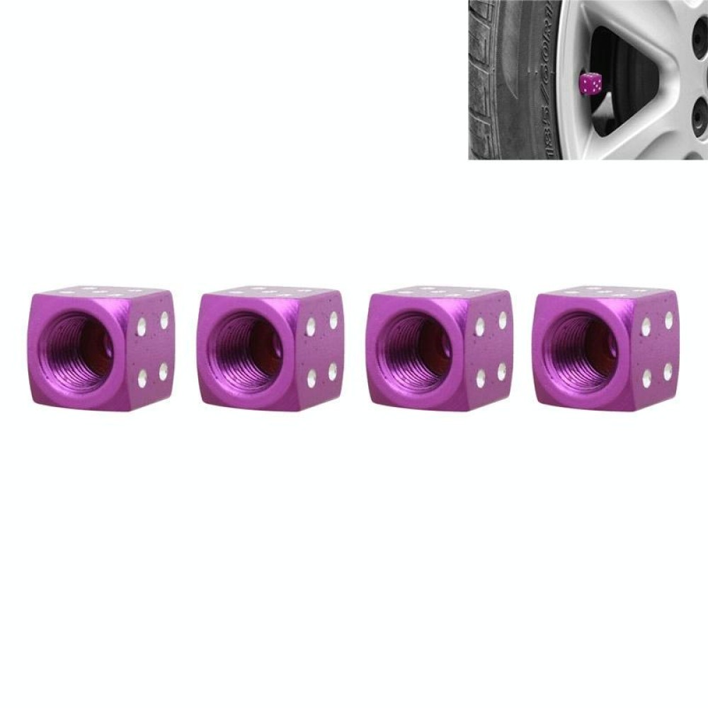 Universal 8mm Dice Style Aluminium Alloy Car Tire Valve Caps, Pack of 4(Purple)