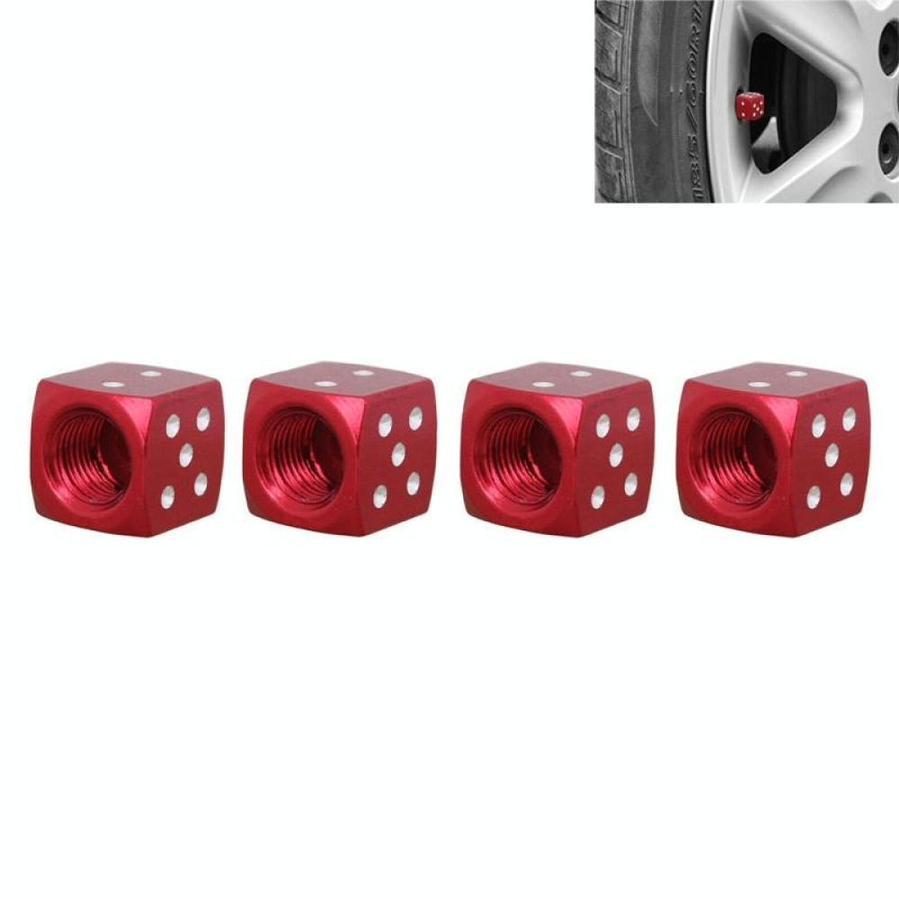 Universal 8mm Dice Style Aluminium Alloy Car Tire Valve Caps, Pack of 4(Red)