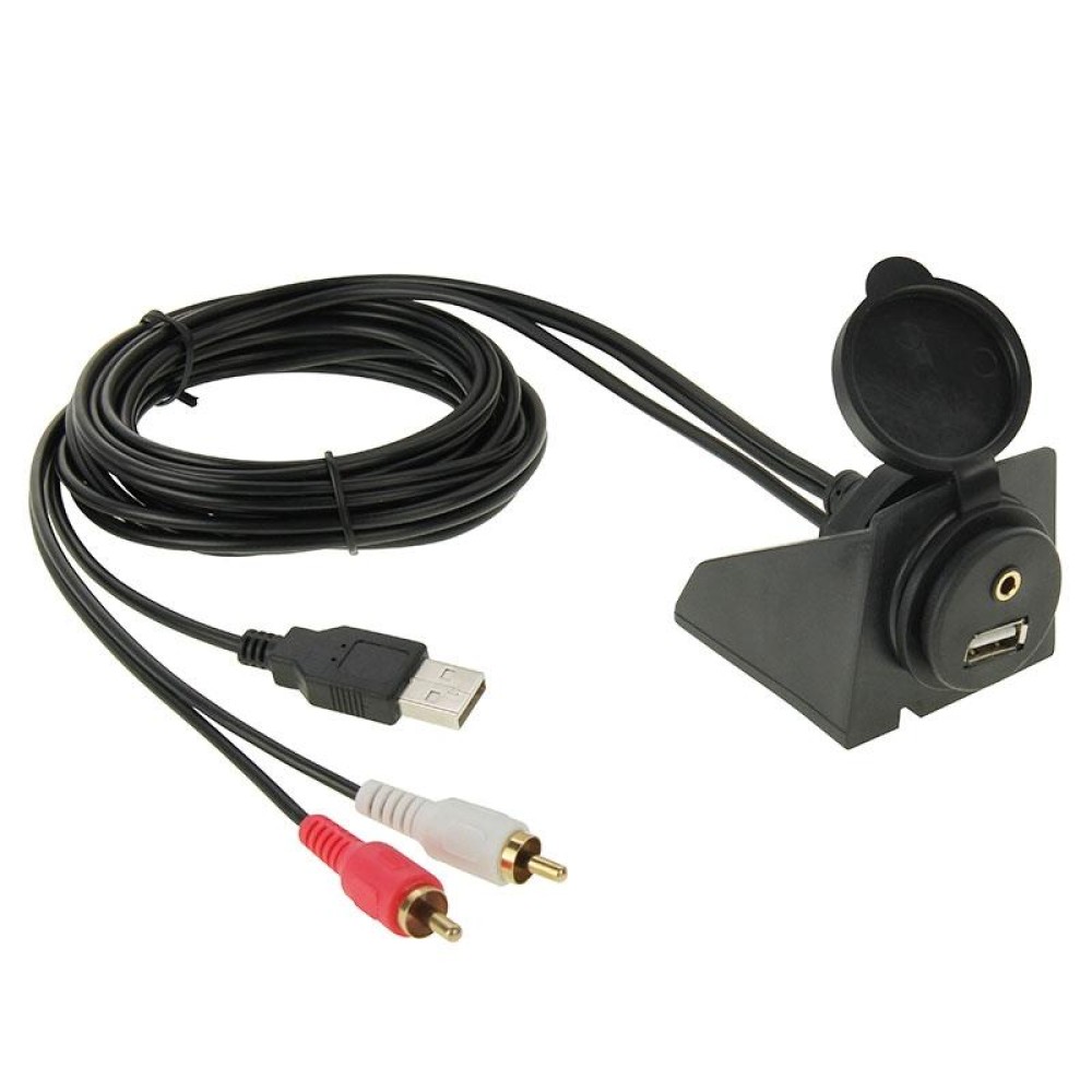 USB 2.0 & 2 RCA Male to USB 2.0 & 3.5mm Female Adapter Cable with Car Flush Mount, Length: 2m