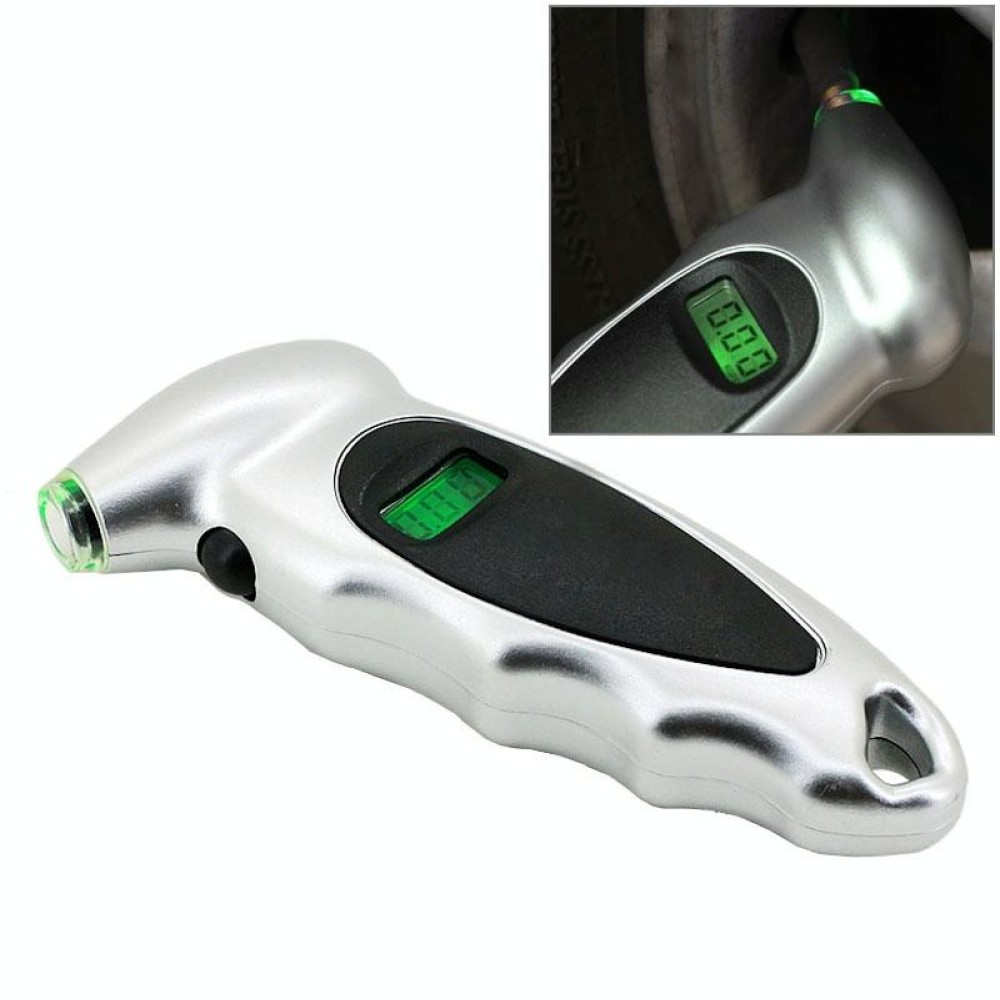 1/4 inch LCD Display Screen Digital Tire Gauge with LED Light, Pressure Range: 0-100PSI(Silver)