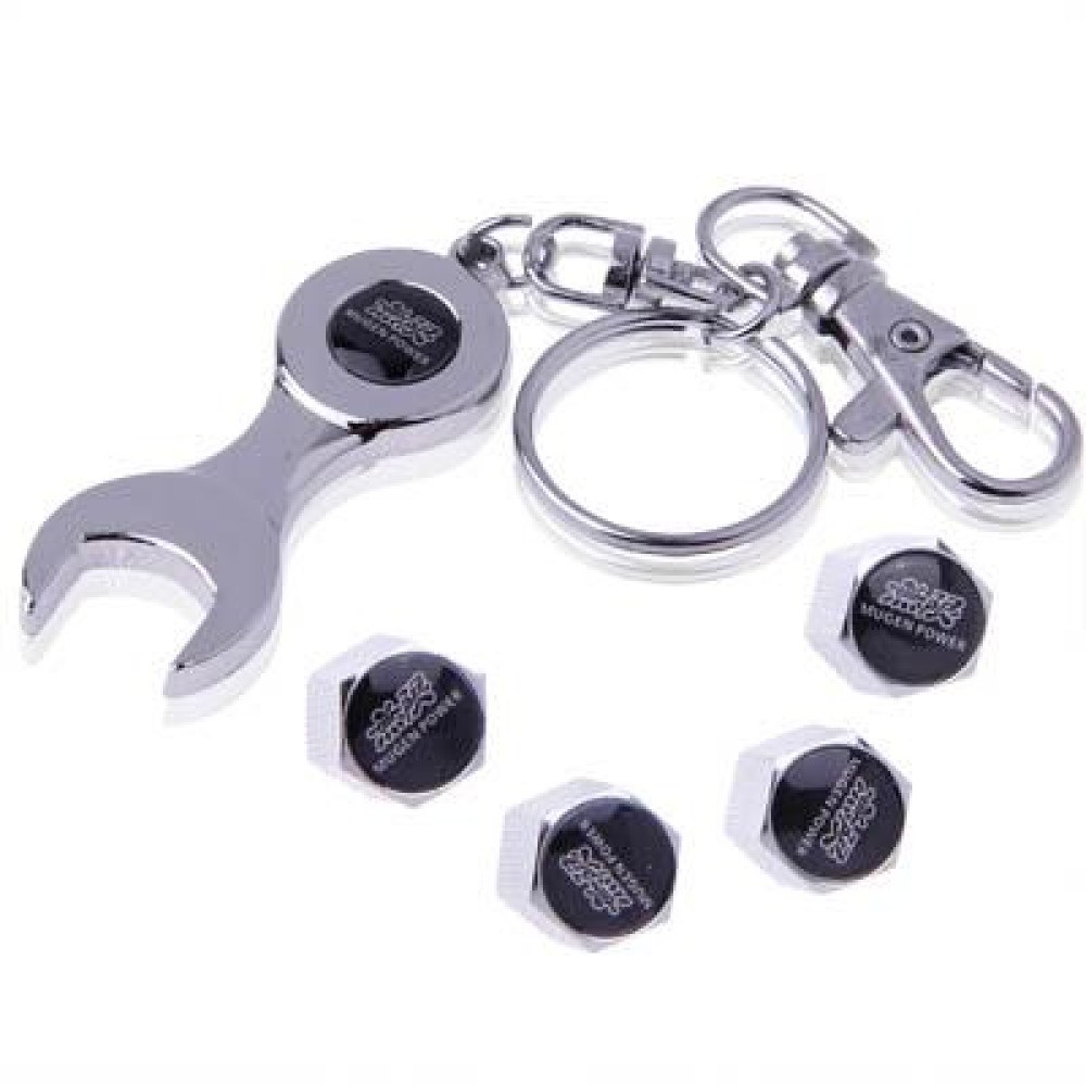 Tire Valve Caps 4 pcs with Wrench Keychain(Silver)