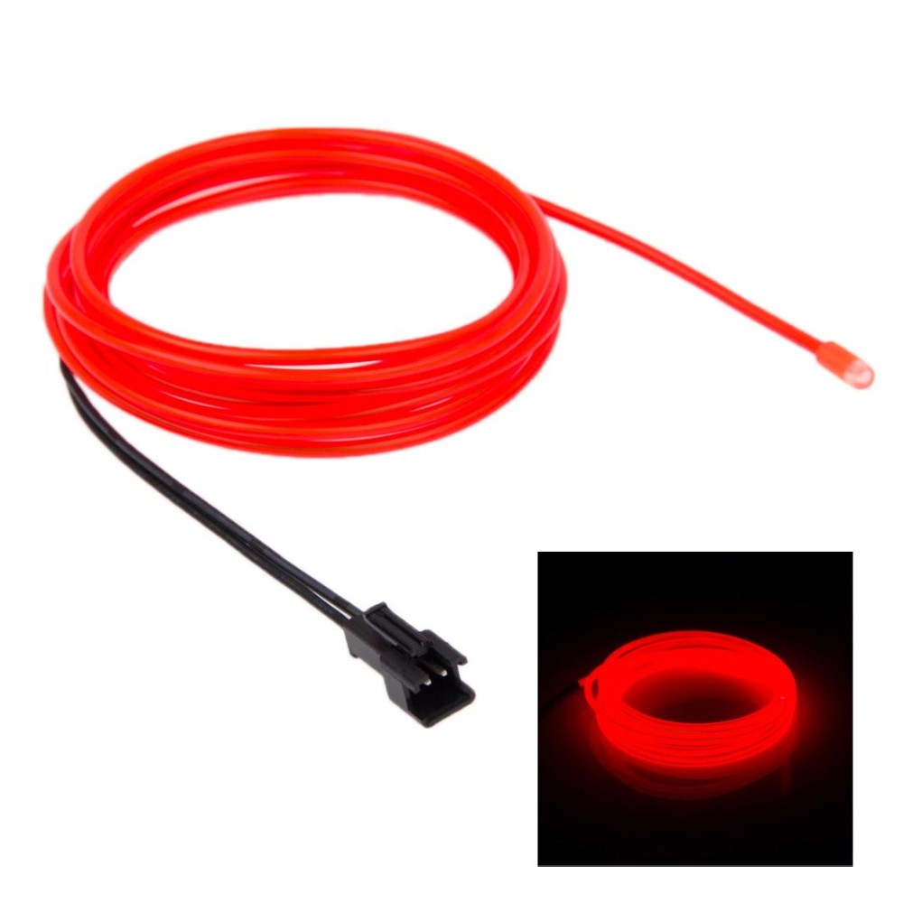 EL Cold Red Light Waterproof Round Flexible Car Strip Light with Driver for Car Decoration, Length: 2m(Red)