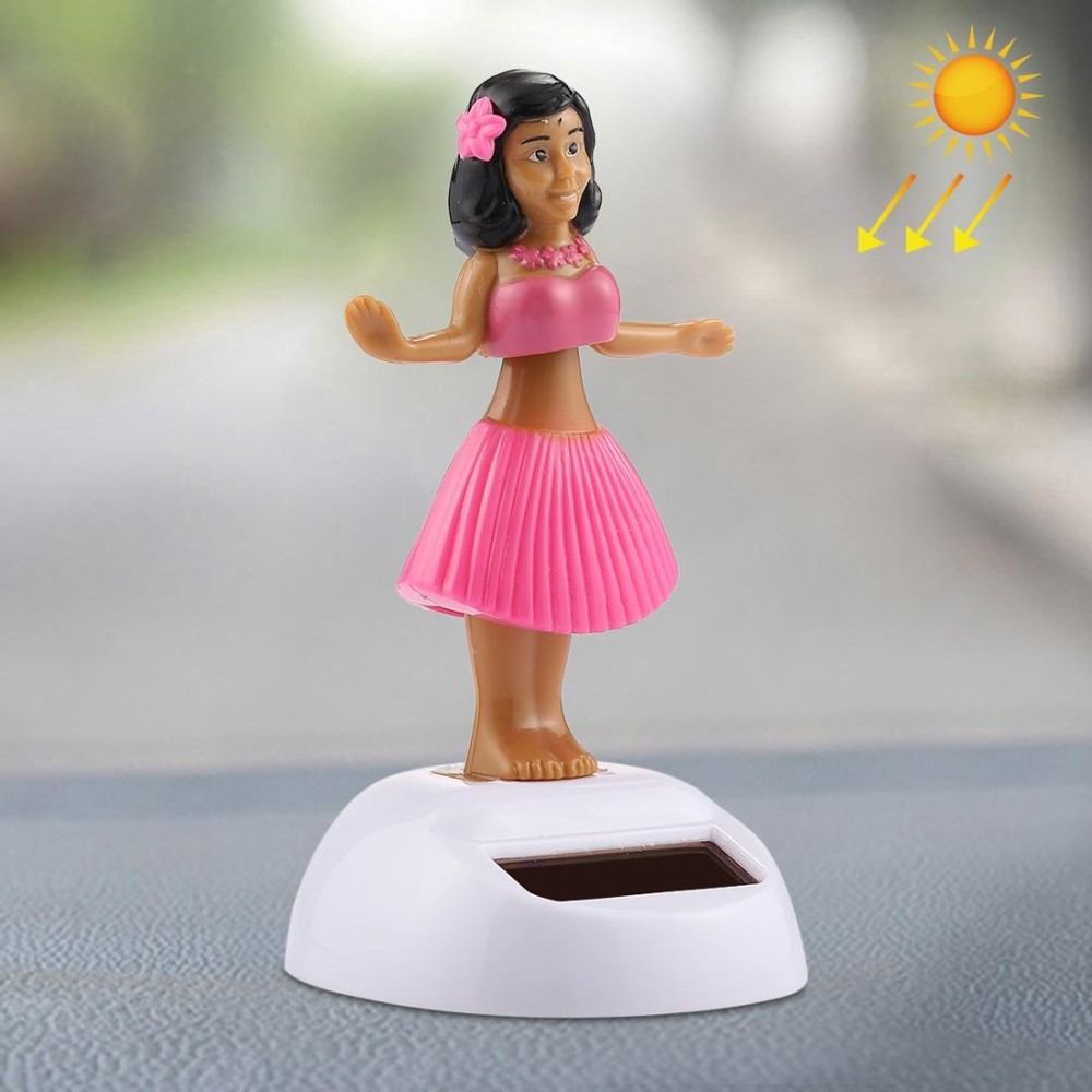 Solar Powered Bobble Head Dancing Toy Car Decoration Ornament Cute Hula Princess(Pink)
