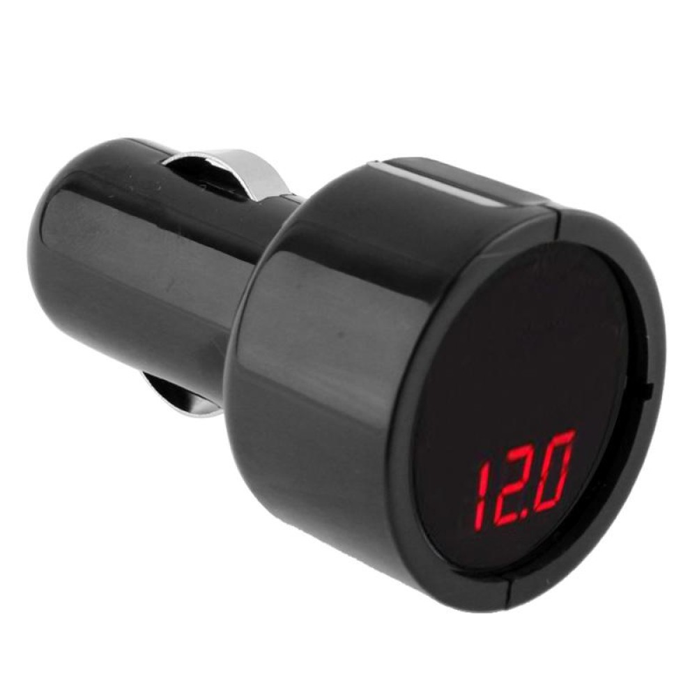 1 inch LED Display Cigarette Lighter Electric Voltage Meter for Auto Battery, Red Light(Black)