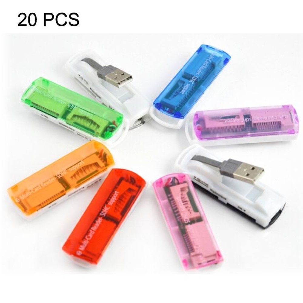 20 PCS USB 2.0 Multi Card Reader, Support SD / MMC, MS, TF, M2 Card, Random Color Delivery