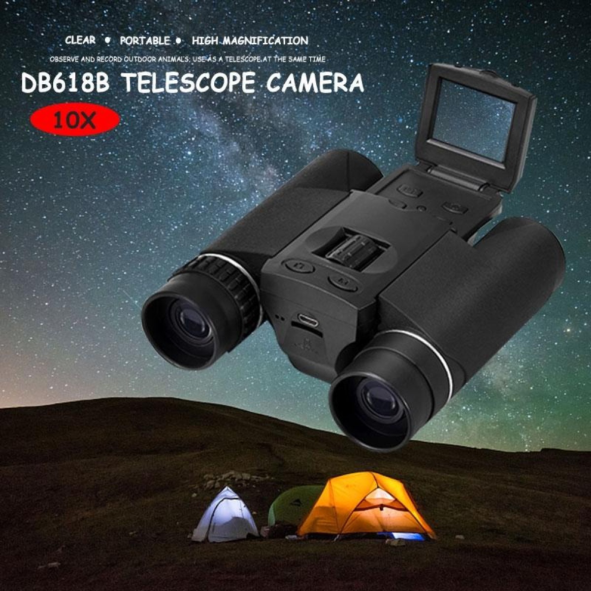 DB618B 10X25 Zoom 10mm Objective Lens HD 1280x960P 1.5 inch LCD Screen Binocular Telescope Digital Camera(Black)