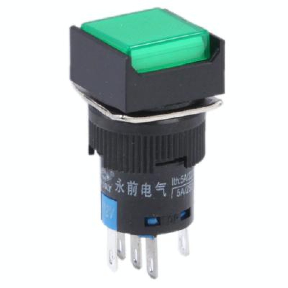 Car DIY Square Button Push Switch with Lock & LED Indicator, DC 24V(Green)
