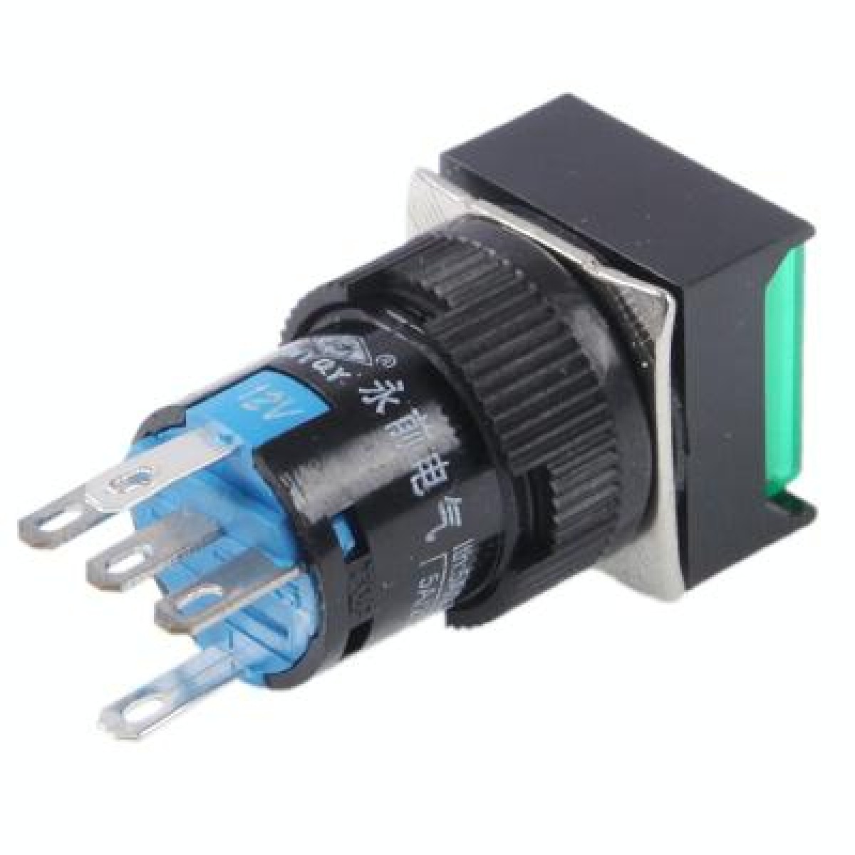 Car DIY Square Button Push Switch with Lock & LED Indicator, DC 24V(Green)