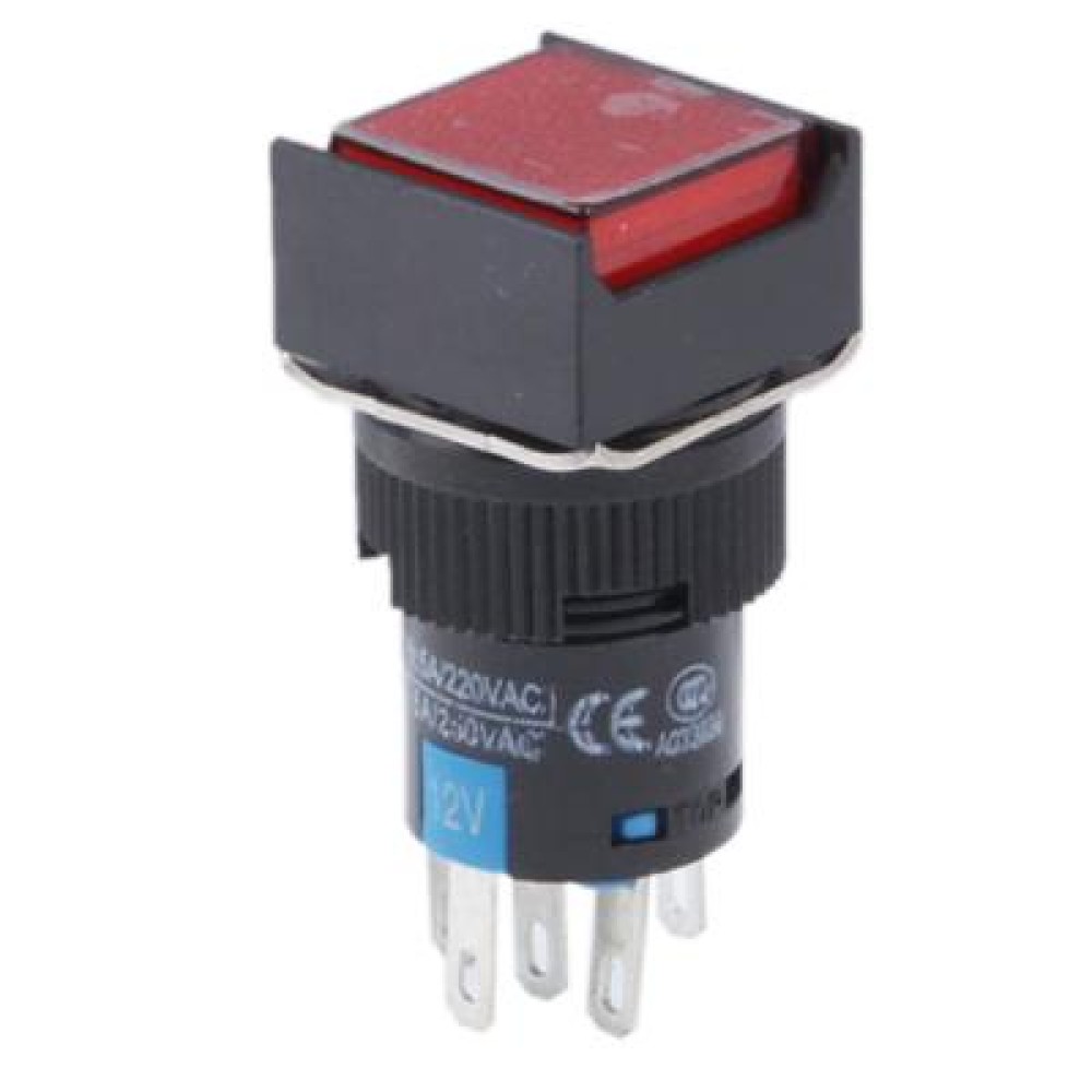 Car DIY Square Button Push Switch with Lock & LED Indicator, DC 24V(Red)