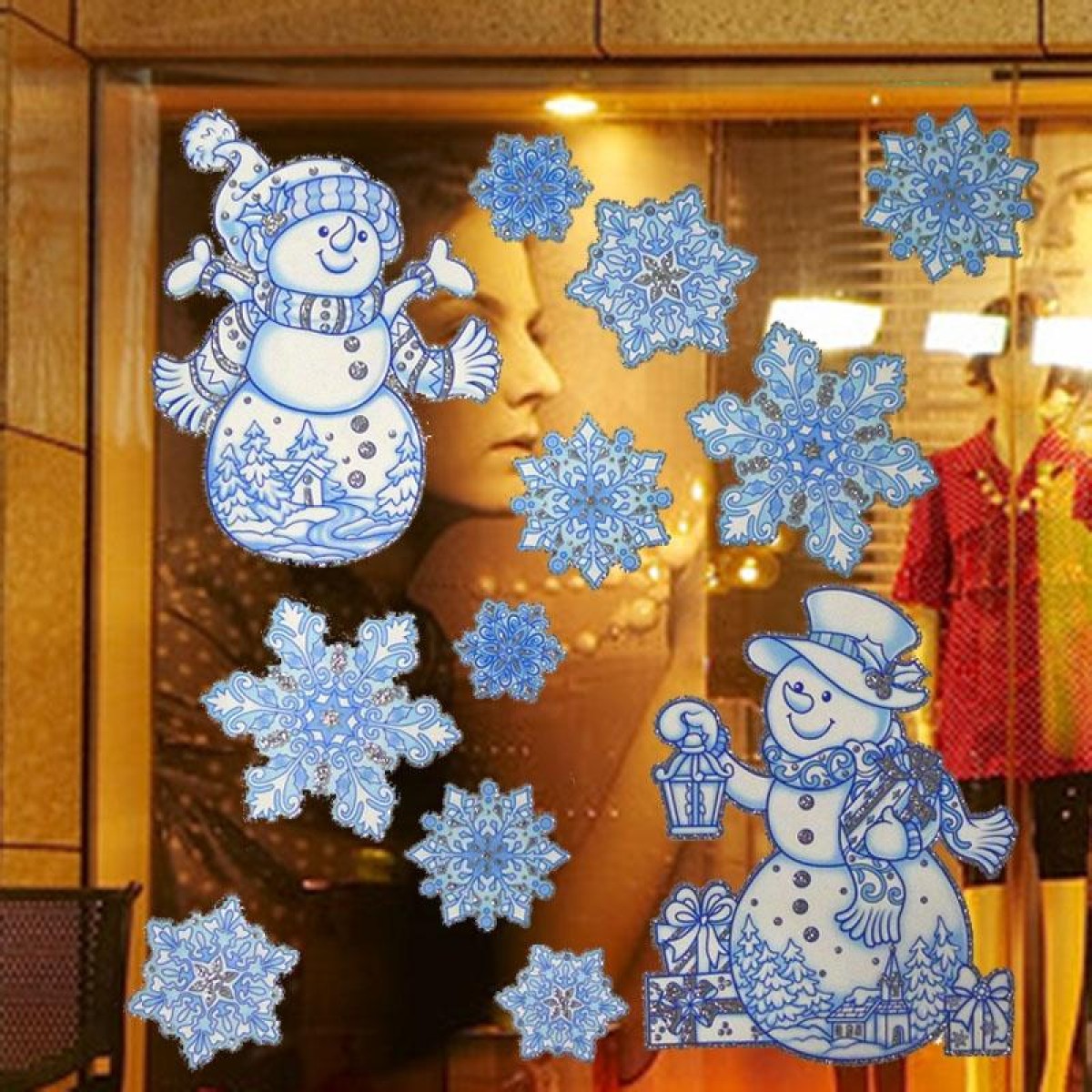 Christmas Series Snow and Snowman Pattern Glitter Window Stickers, Size:41cm*29cm