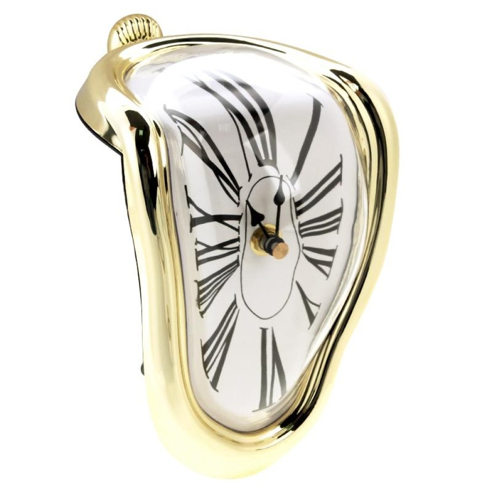Roman Numeral Novelty Distorted Retro Timepiece Art Warp Chrome Melting Quartz Irregular Clock(Gold)