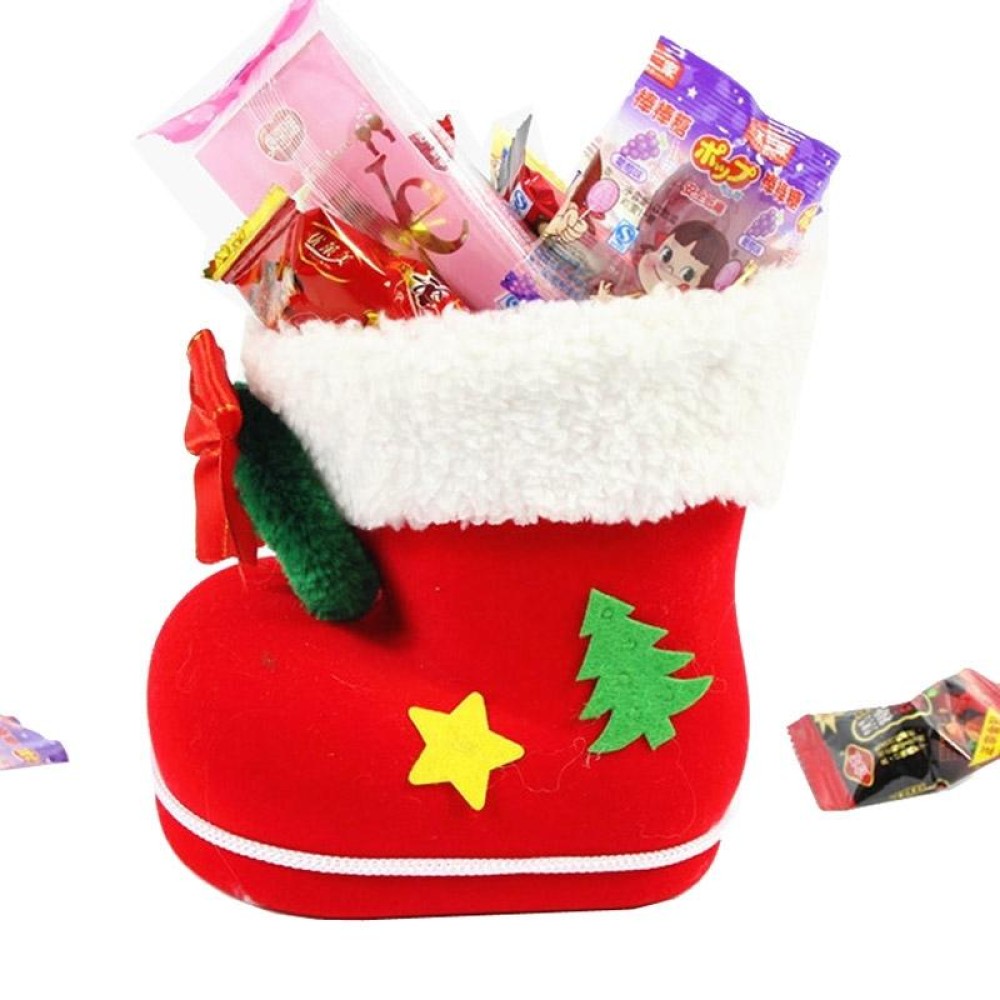 Santa Pattern Christmas Decoration Flocking Stocking Boot Candy Bag, Size: 13cm x 10cm x 7cm
