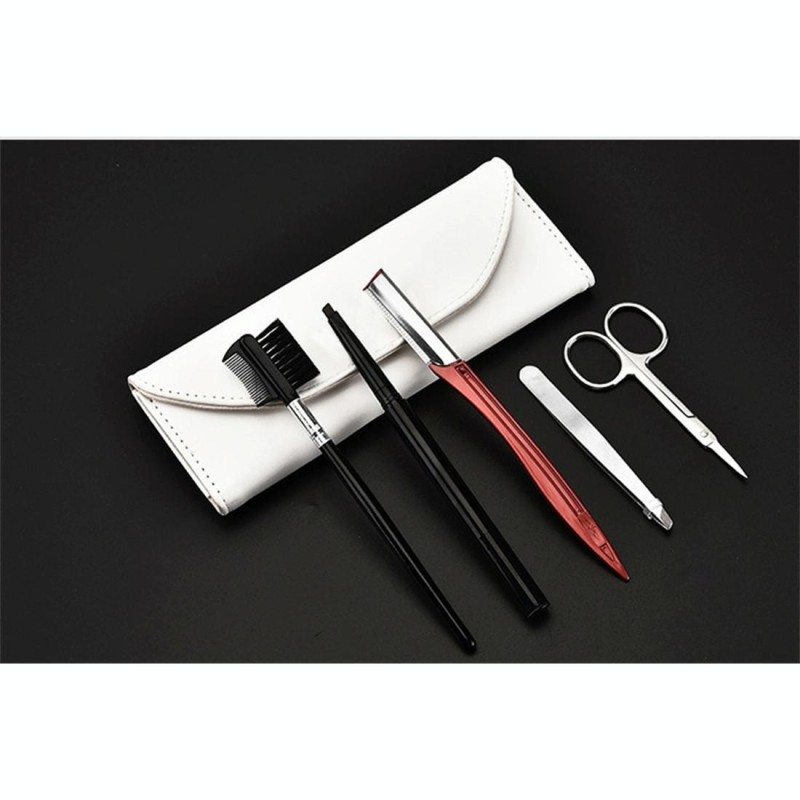 Portable Stainless Steel Beauty Makeup Tools (Eyebrow Comb + Eyebrow Scissors + Eyebrow Knife + Eyebrow Clip + Eyebrow Brush) Kit