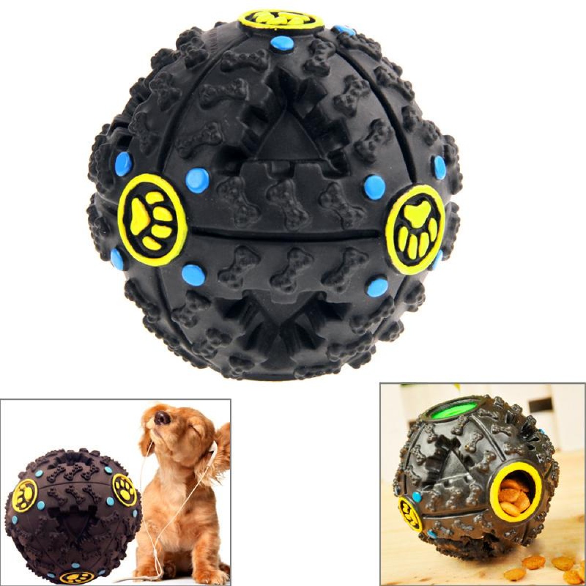 Pet Dog and Cat Food Dispenser Squeaky Giggle Quack Sound Training Toy Chew Ball, Ball Diameter: 7cm