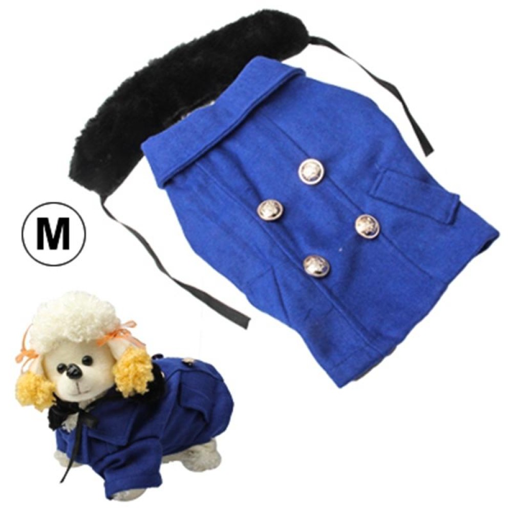 Gorgeous Woolen Cloth with Fur Collar Dog Coat Pet Clothes, Size: M(Dark Blue)