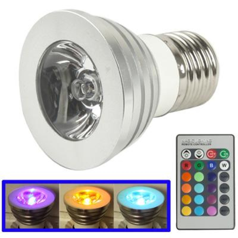 E27 3W RGB Flash LED Light Bulb with Remote Controller, AC 85-265V, Luminous Flux: 240-270lm