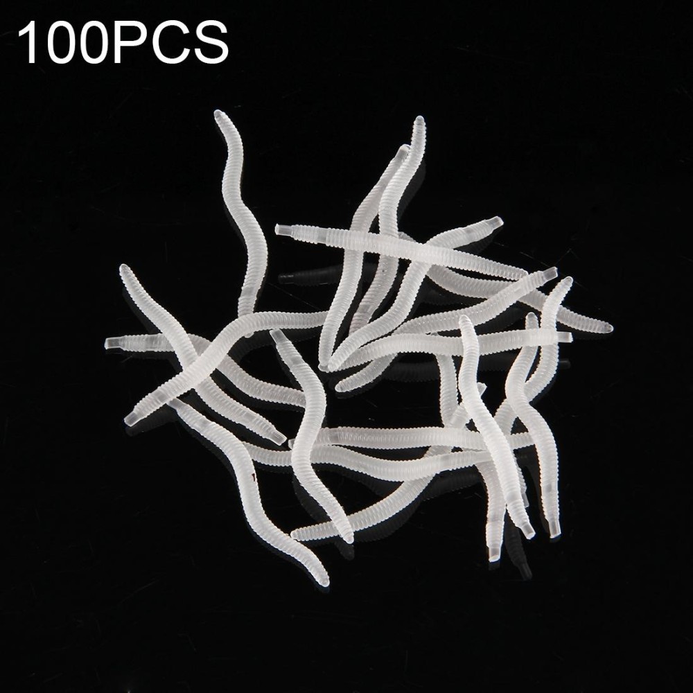100 PCS Artificial Earthworm Fishing Lures Soft Silicone Worms Fishing Bait with Luminous(White)
