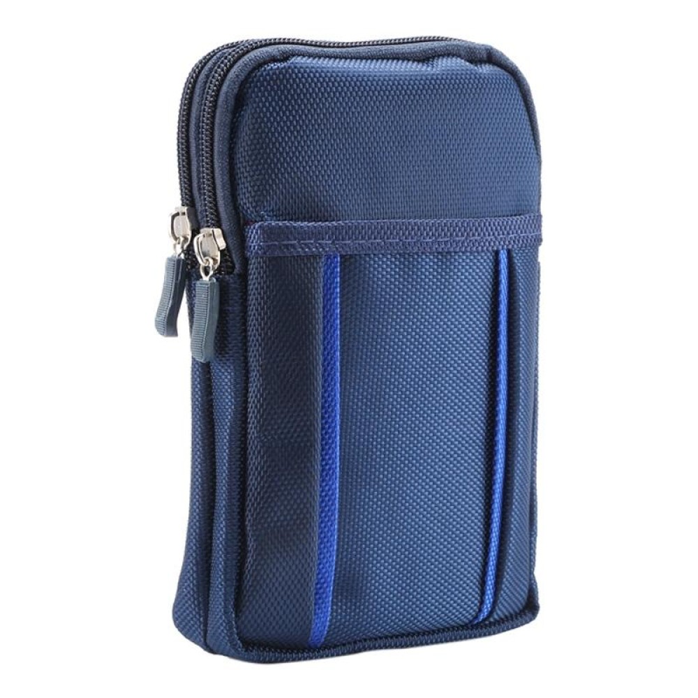 Universal Multifunctional 6.3 Inch Double Lattice Two-colored Polyester Pearl Material Storage Waist Packs / Waist Bag / Hiking Bag / Camping Bag for 6.3 inch Mobile Phones(Dark Blue)
