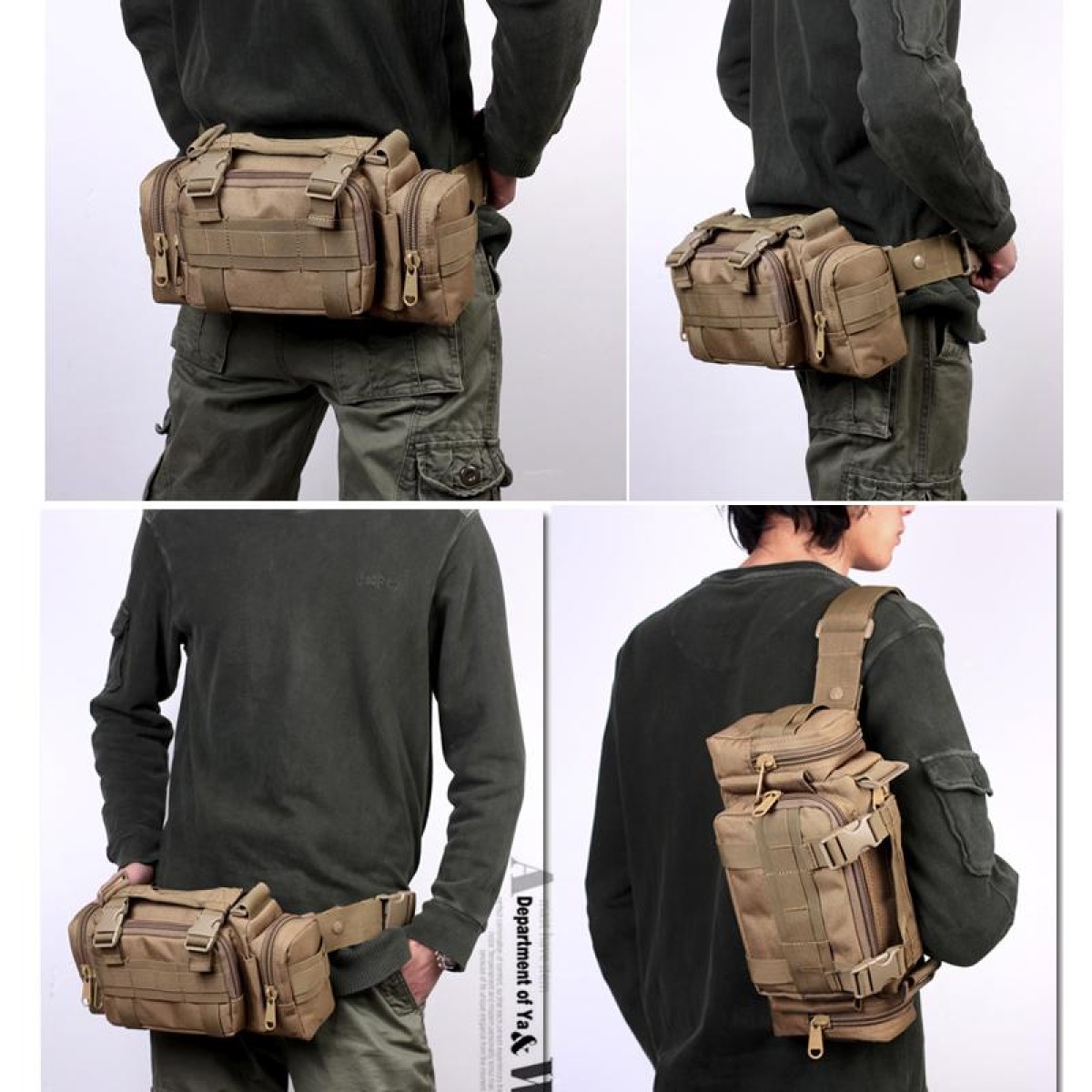 Collectable 3P Utility Waist Bag Pack Hand Pouch Pack with Long Strap(Khaki)