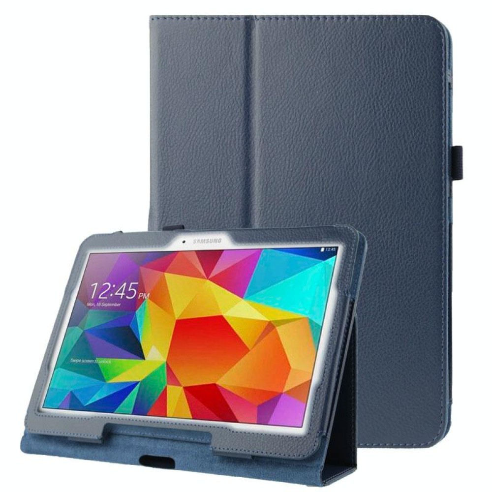 Litchi Texture Flip Leather Case with Holder for Galaxy Tab 4 10.1 / T530(Dark Blue)