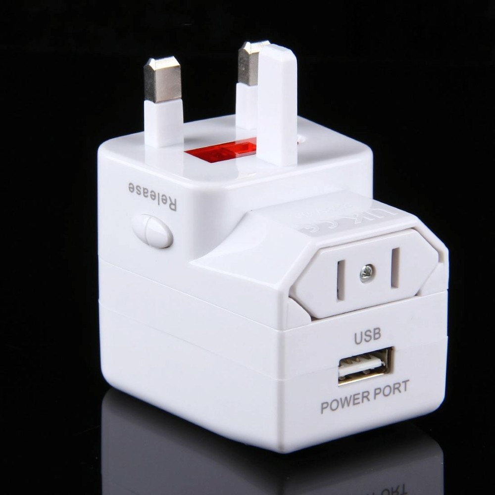 USV Fuse World-Wide Universal Travel Adapter with Built-in USB Charger for US, UK, AU, EU Plug Adapter(White)
