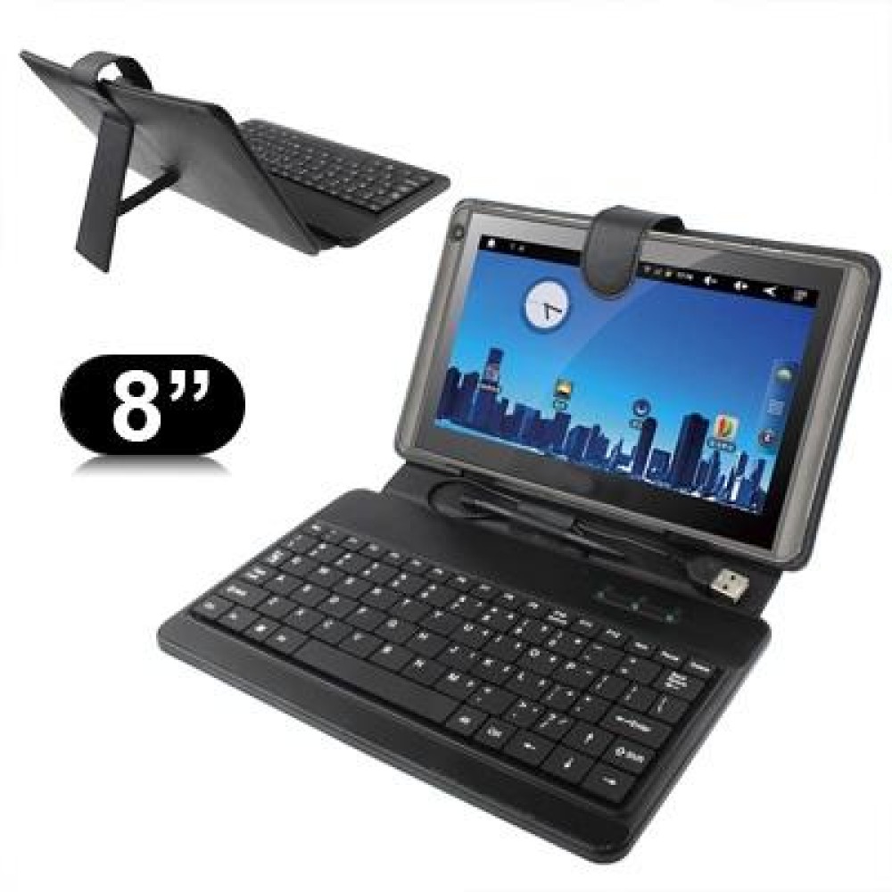 8 inch Universal Tablet PC Leather Tablet Case with USB Plastic Keyboard(Black)