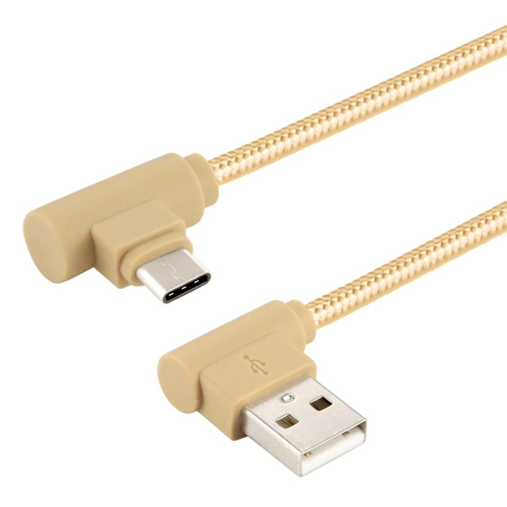 25cm USB to USB-C / Type-C Nylon Weave Style Double Elbow Charging Cable(Gold)
