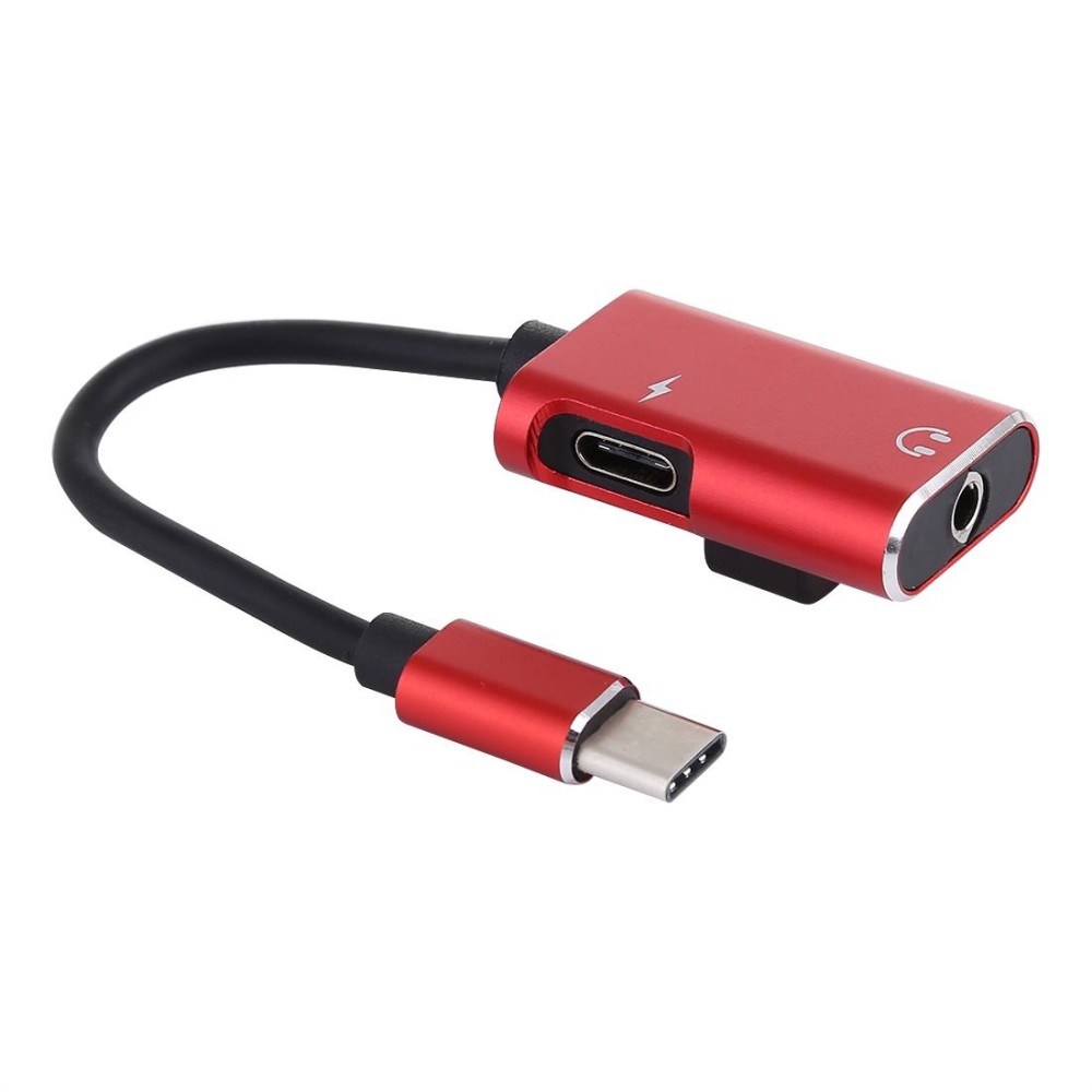 J-053 3A Type-C to Type-C 3.5mm Jack Charge Audio Adapter Cable(Red)