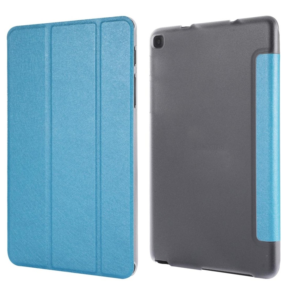 Silk Texture Horizontal Flip Leather Case with Three-Folding Holder for Galaxy Tab P200(Baby Blue)