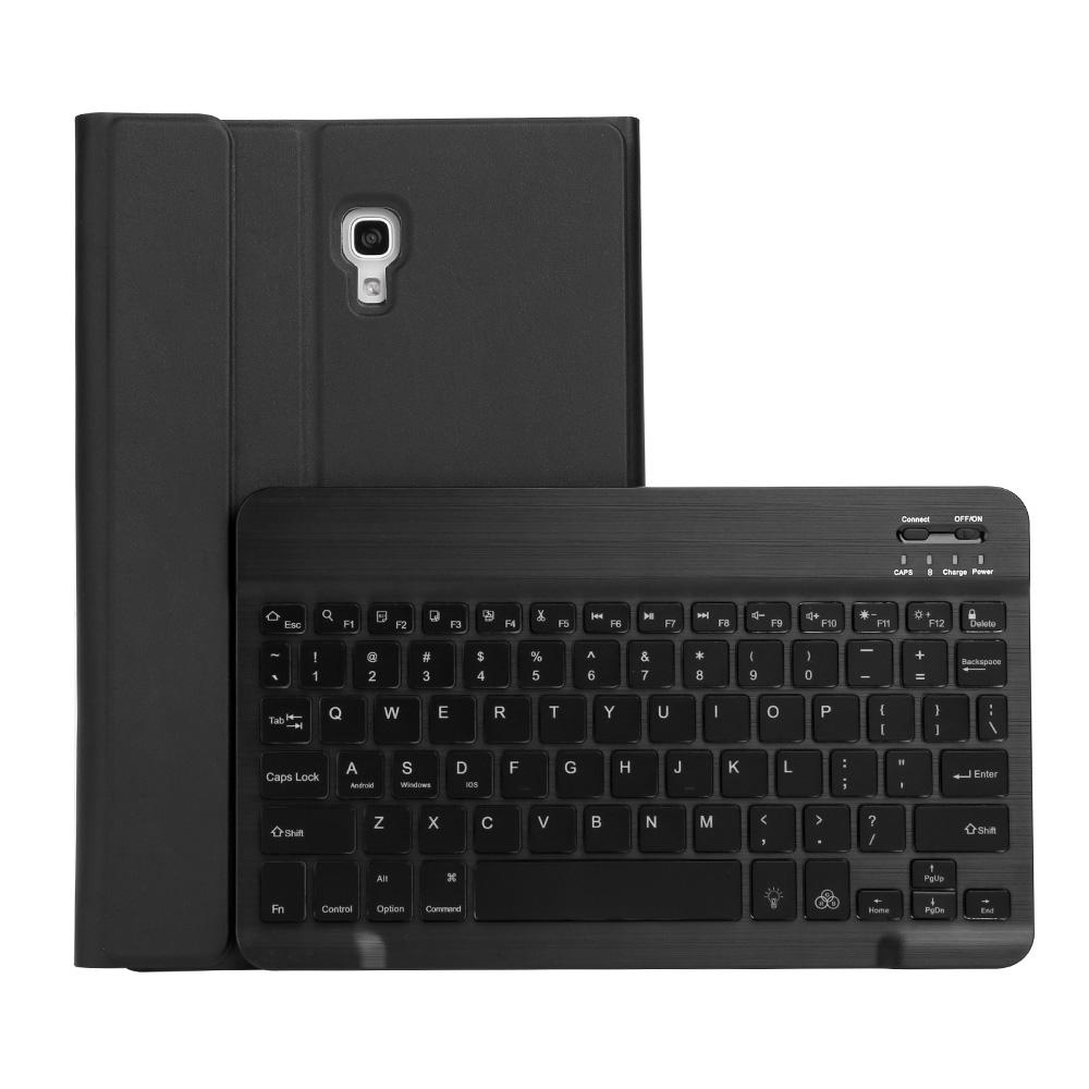 ST590S Bluetooth 3.0 Fine Wool Texture PU Leather ABS Detachable Seven-color Backlight Bluetooth Keyboard Leather Tablet Case for Samsung Galaxy Tab A 10.5 inch T590 / T595, with Pen Slot & Holder (Black)