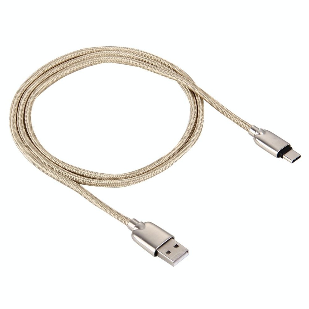 1M Woven Style Metal Head 108 Copper Cores USB-C / Type-C to USB Data Sync Charging Cable (Gold)