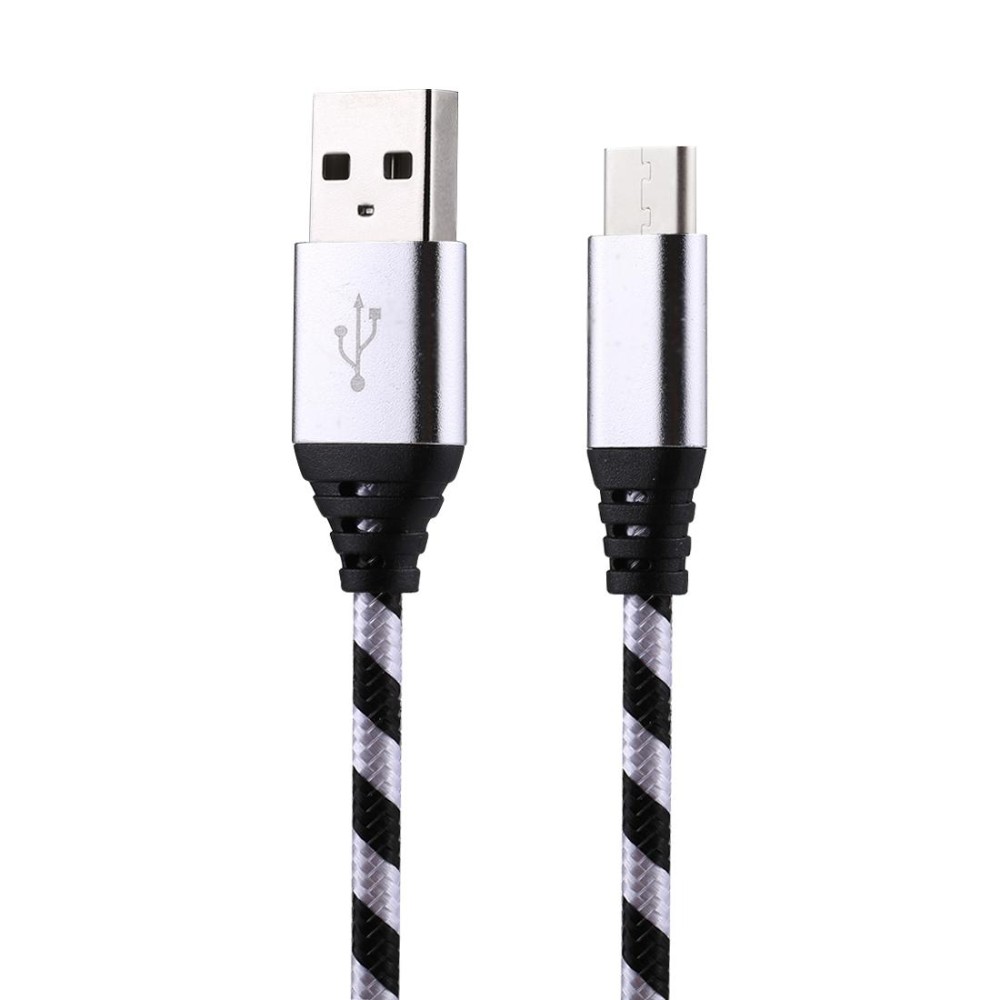 1m USB to USB-C / Type-C Nylon Weave Style Data Sync Charging Cable(Silver)