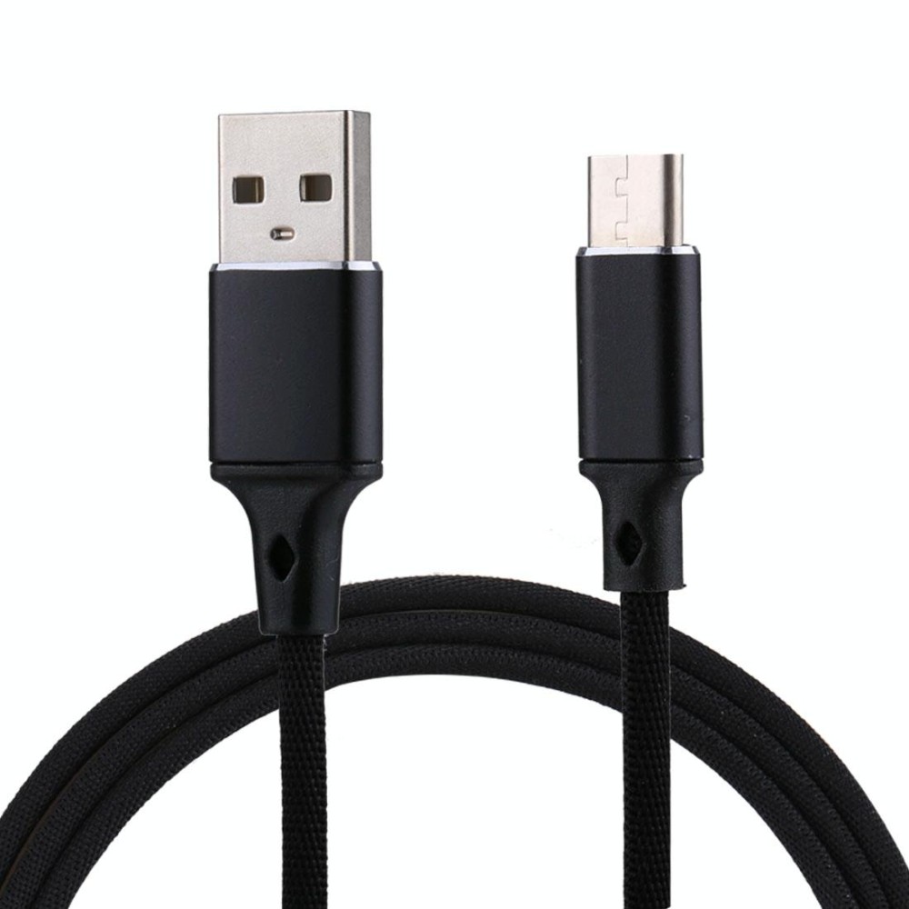 1m 2A Output USB to USB-C / Type-C Nylon Weave Style Data Sync Charging Cable(Black)