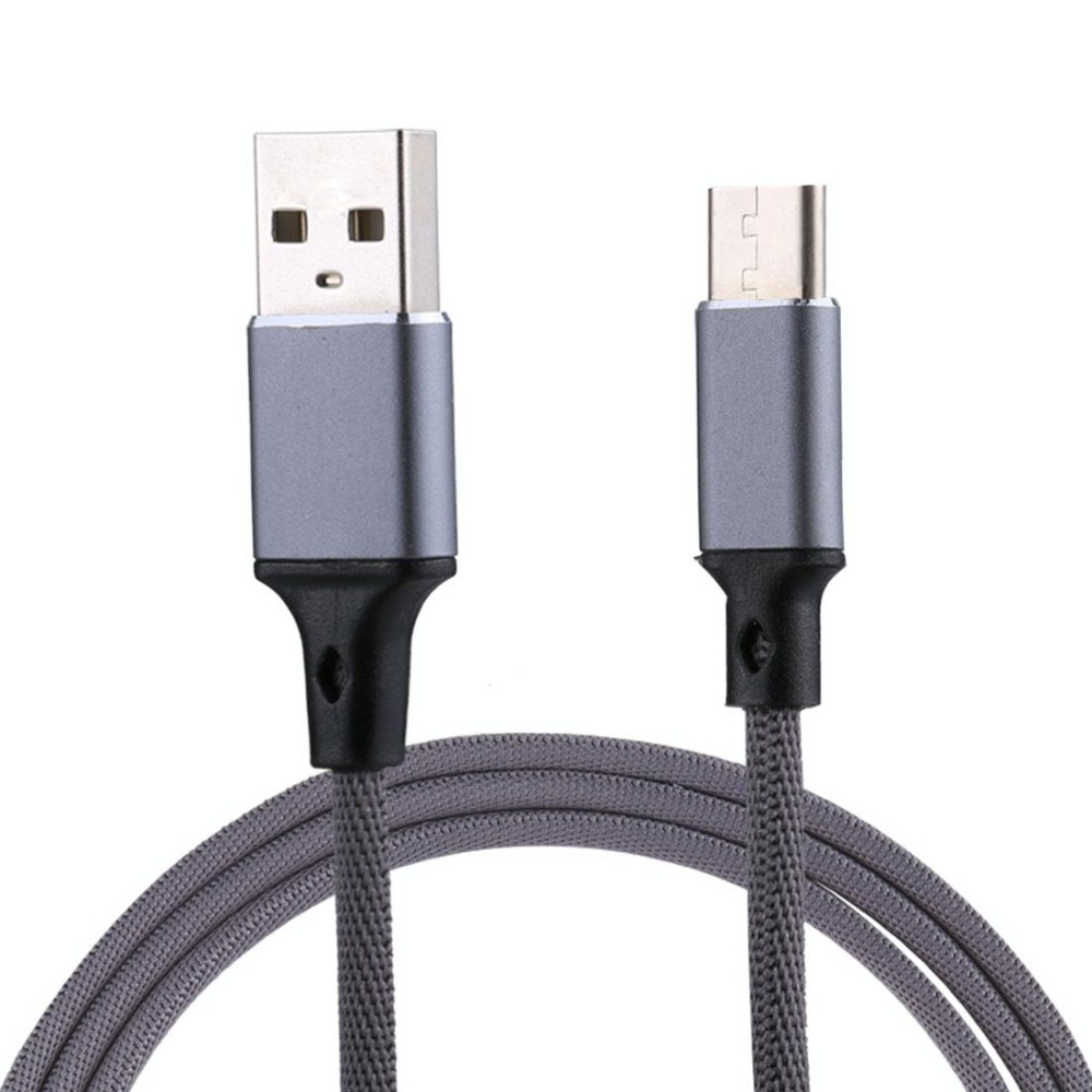 1m 2A Output USB to USB-C / Type-C Nylon Weave Style Data Sync Charging Cable(Grey)