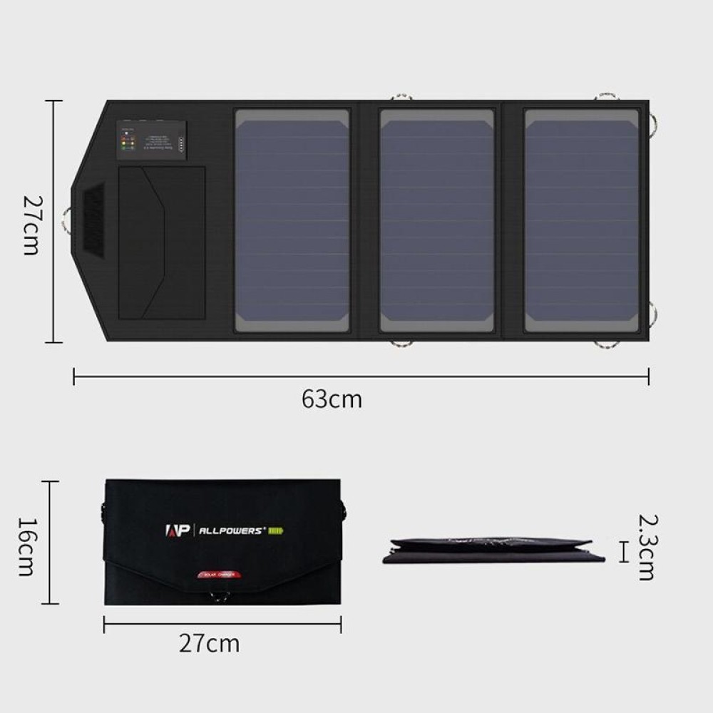 ALLPOWERS Solar Battery Charger Portable 5V 15W Dual USB+ Type-C Portable Solar Panel Charger Outdoors Foldable Solar Panel