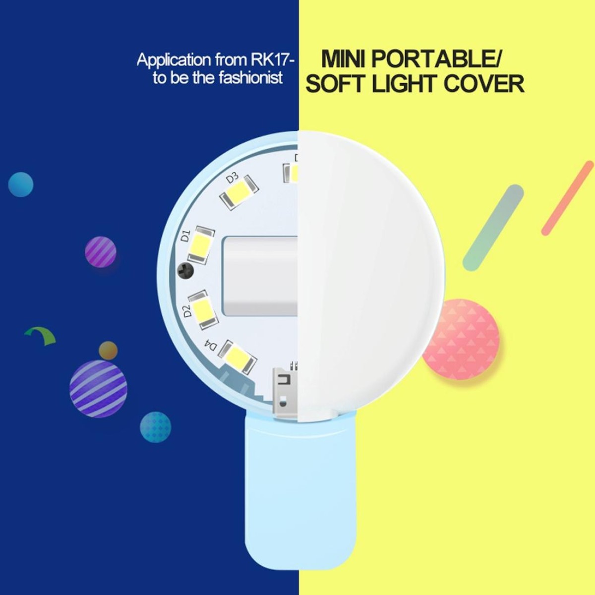 RK17 Mini and Portable Live Show Beauty Artifact 3 Levels of Brightness Warm and White Light Fill Light with 9 LED Light, For iPhone, Galaxy, Huawei, Xiaomi, LG, HTC and Other Smart Phones(Black)