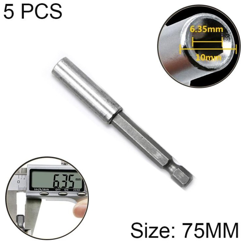 5 PCS 1/4 Electric Batch Head High Magnetism Connecting Rod Pistol Drill Extension Rod Sleeve Fast Turning Joint, Length: 75mm