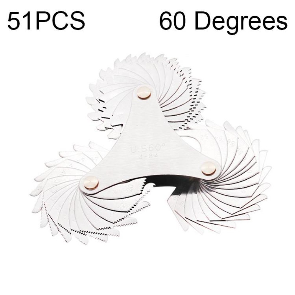 51 PCS US Screw Pitch Thread Blades 60 Degrees CR Stainless Steel Thread Gauge