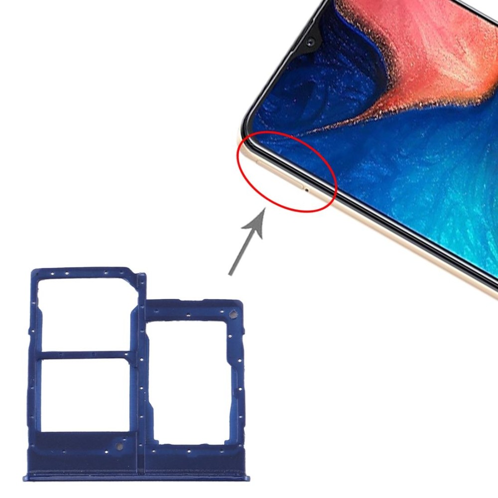 For Samsung Galaxy A20e SIM Card Tray + SIM Card Tray + Micro SD Card Tray (Blue)