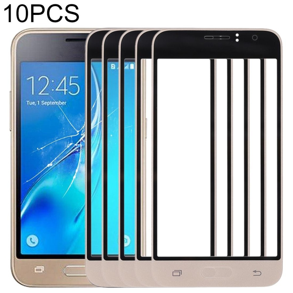 For Samsung Galaxy J1 (2016) / J120 10pcs Front Screen Outer Glass Lens (Gold)