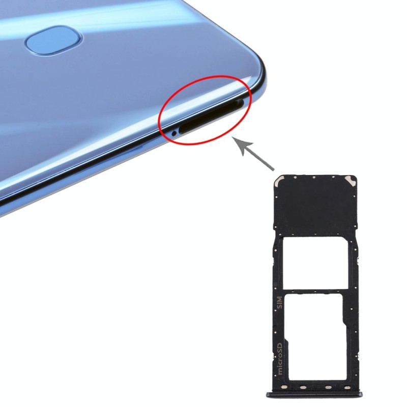 For Galaxy A20 A30 A50 SIM Card Tray + Micro SD Card Tray (Black)