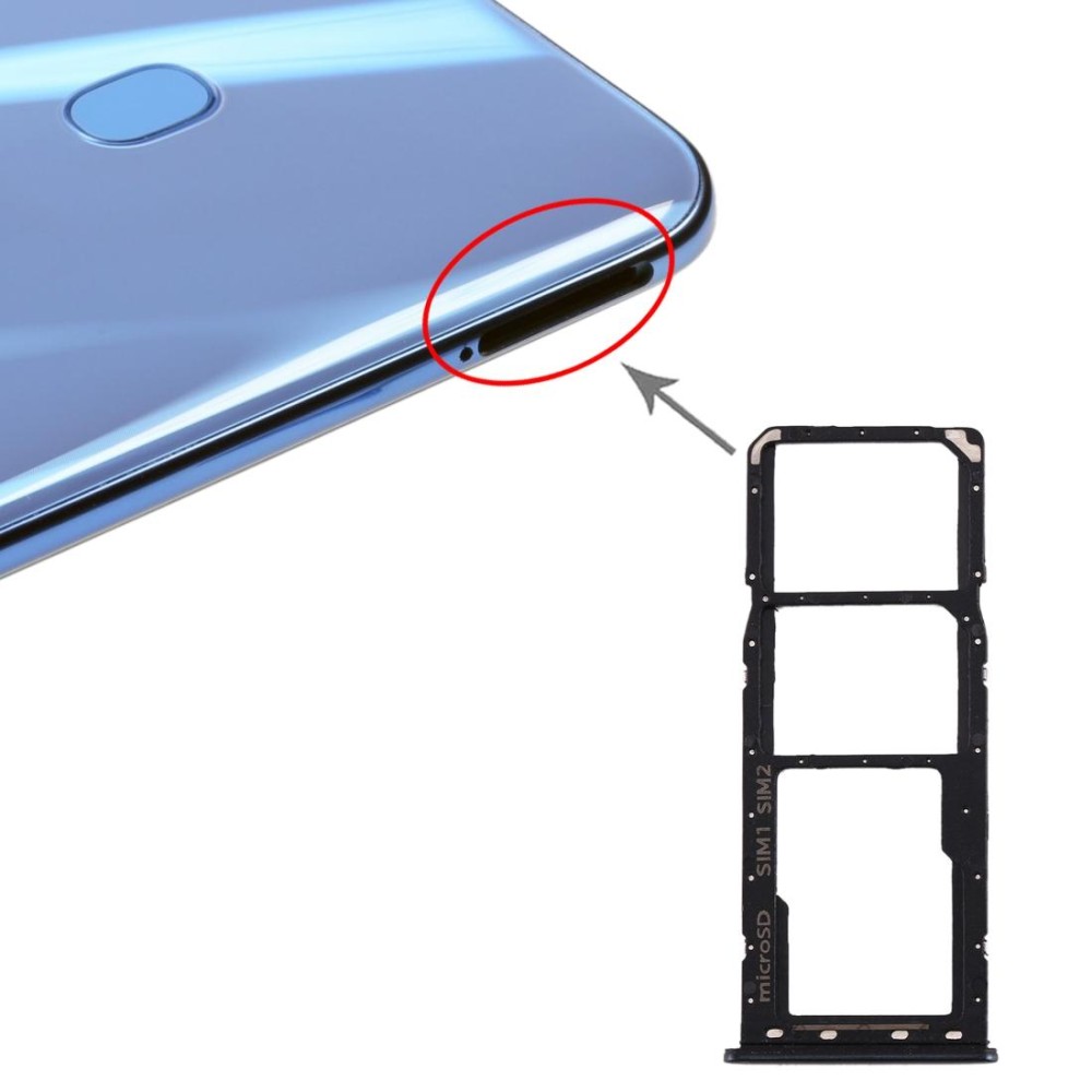 For Galaxy A20 A30 A50 SIM Card Tray + SIM Card Tray + Micro SD Card Tray (Black)