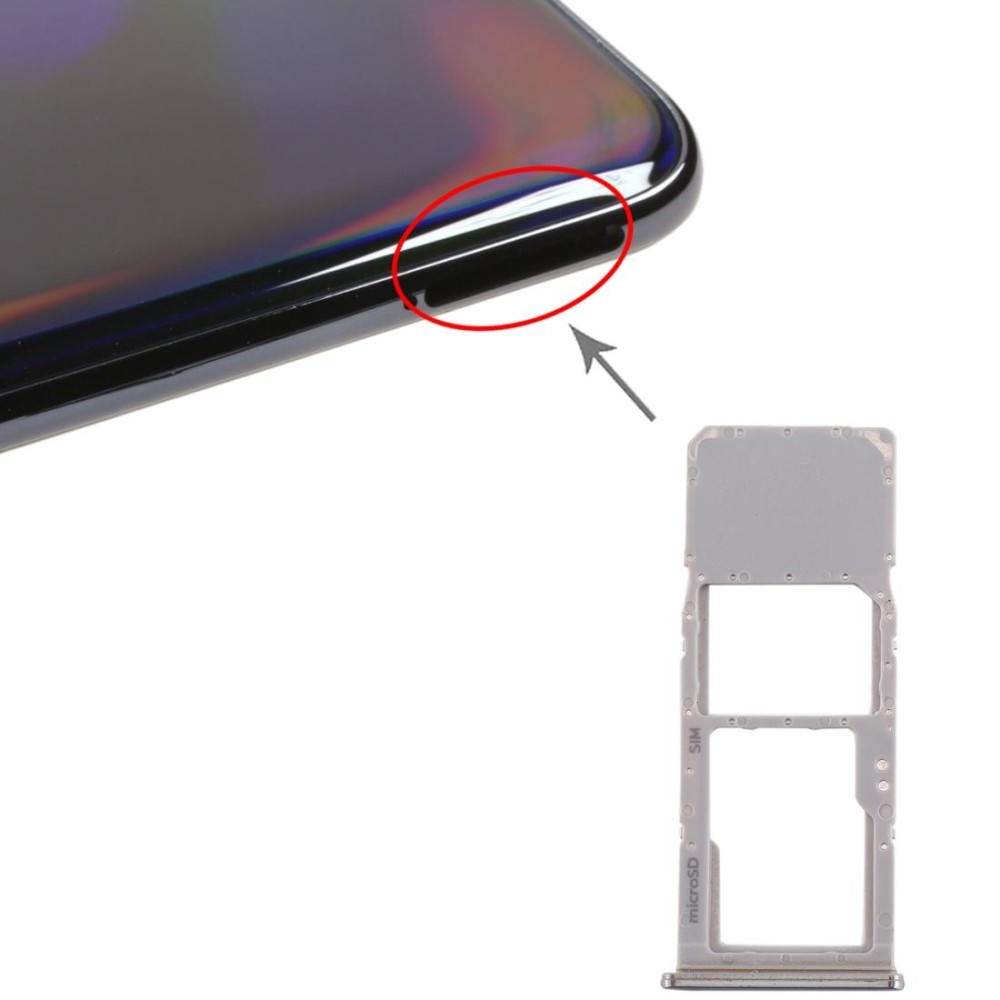 For Galaxy A70 SIM Card Tray + Micro SD Card Tray (Silver)