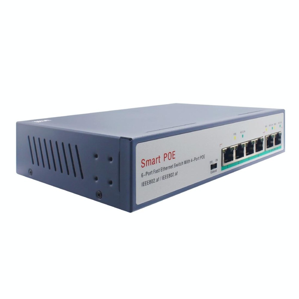 ESCAM POE 4+2 6-Port Fast Ethernet Switch 4-Port POE 10/100M 120W Network Switch, Transmission Distance: 150m(Black)