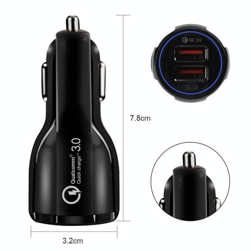 LZ-681 QC3.0 Dual USB Car Charging + Type-C Fast Charging Cable Car Charging Kit(Black)