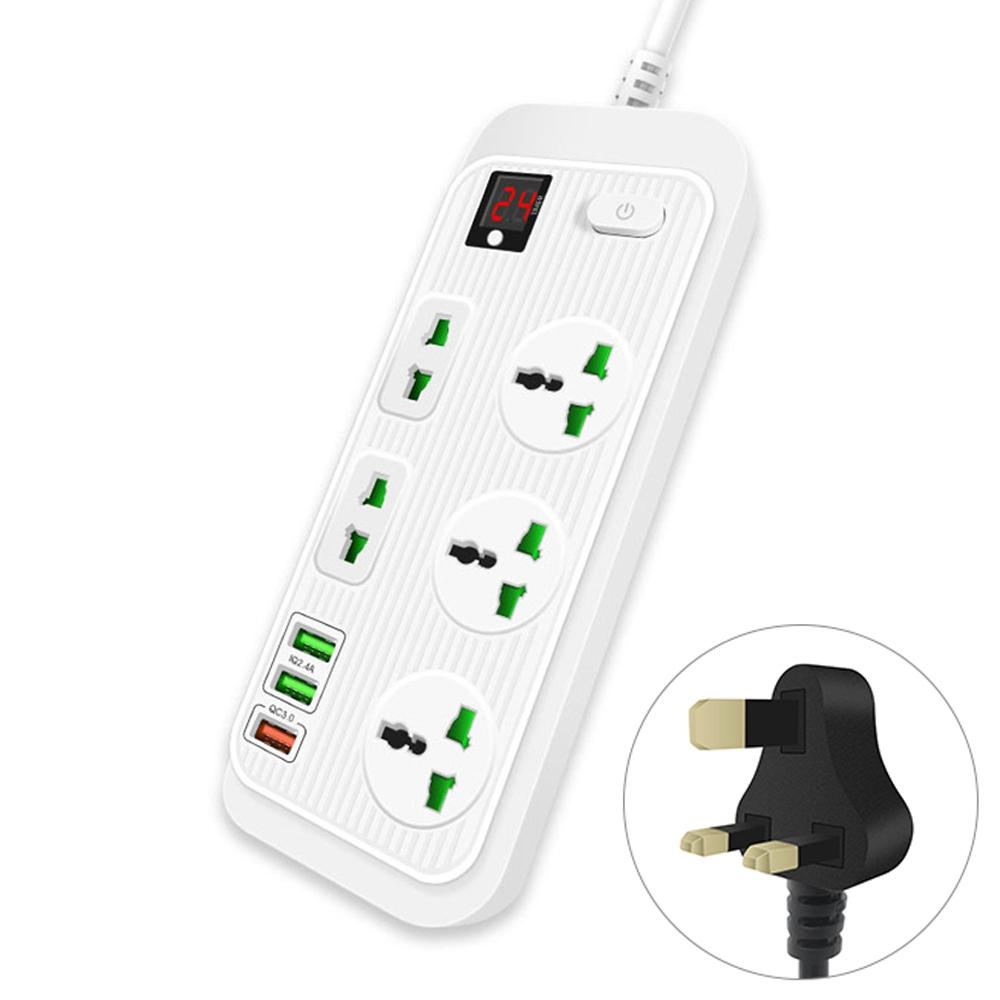 T17 3000W High-power 24-hour Amart Timing Socket QC3.0 USB Fast Charging Power Strip Cable Length 2m, UK Plug(White)
