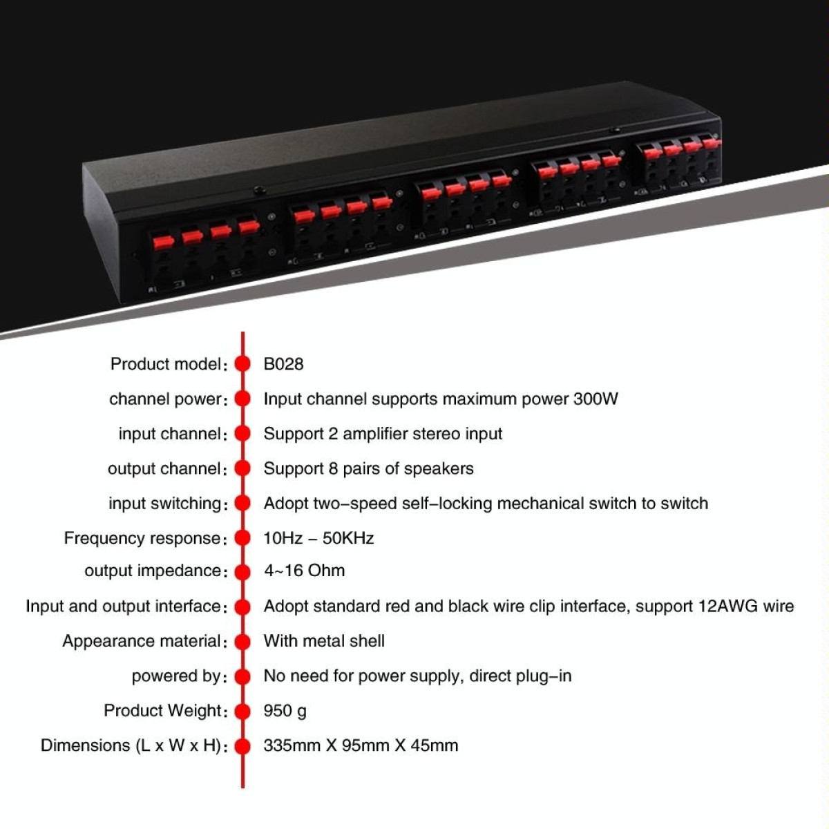100W 2 In 8 Out Power Amplifier Loudspeaker Box Switcher