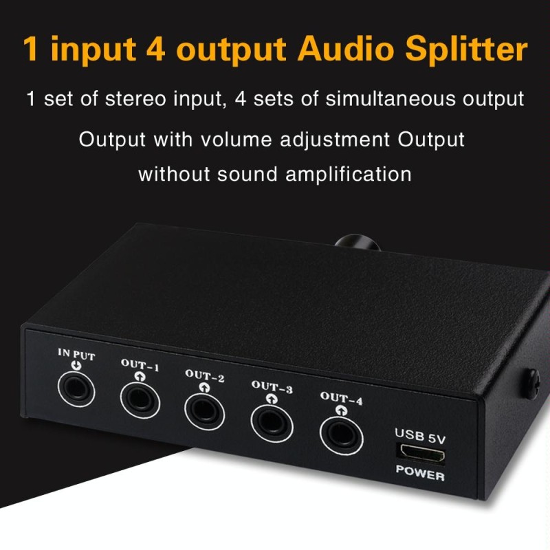 1 In 4 Out Audio Frequency Signal Splitter Distribute Device, Non Consumption, 3.5mm Interface Output